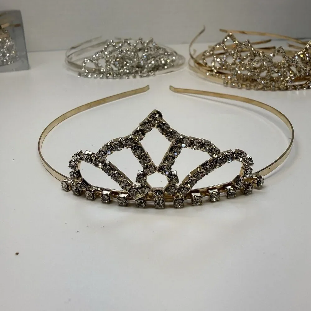 2 Dozen Gold & Silver Tone Metal Rhinestone Tiara Crown Lot 24 Pieces All New